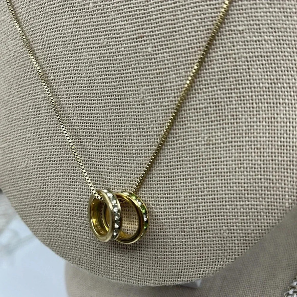 Jewelry - 💎 Vintage Italian 18" 925 Silver Gold Necklace - Italy, Double Ring Pendant